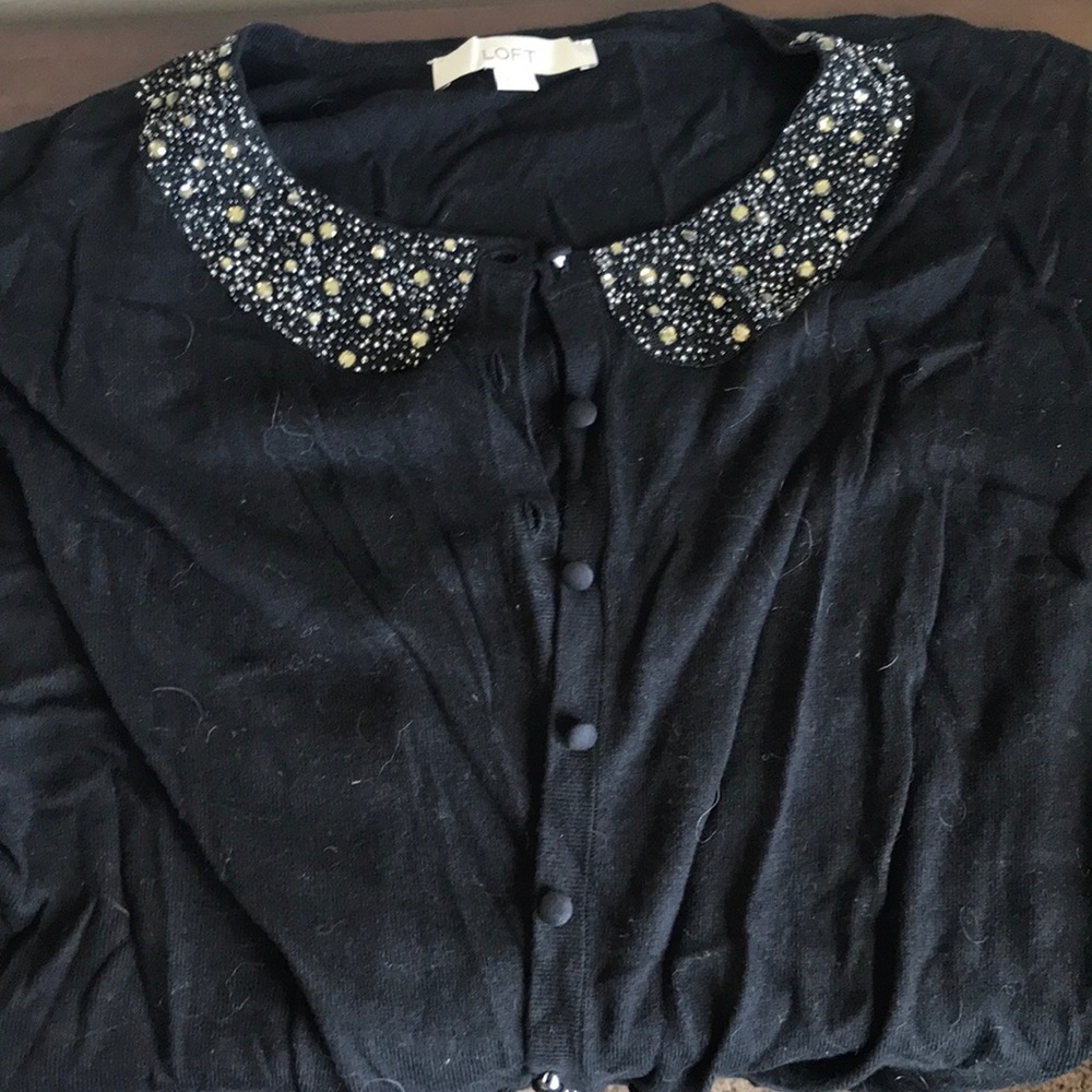 Ann Taylor Loft Bead Collar cardigan Sweater